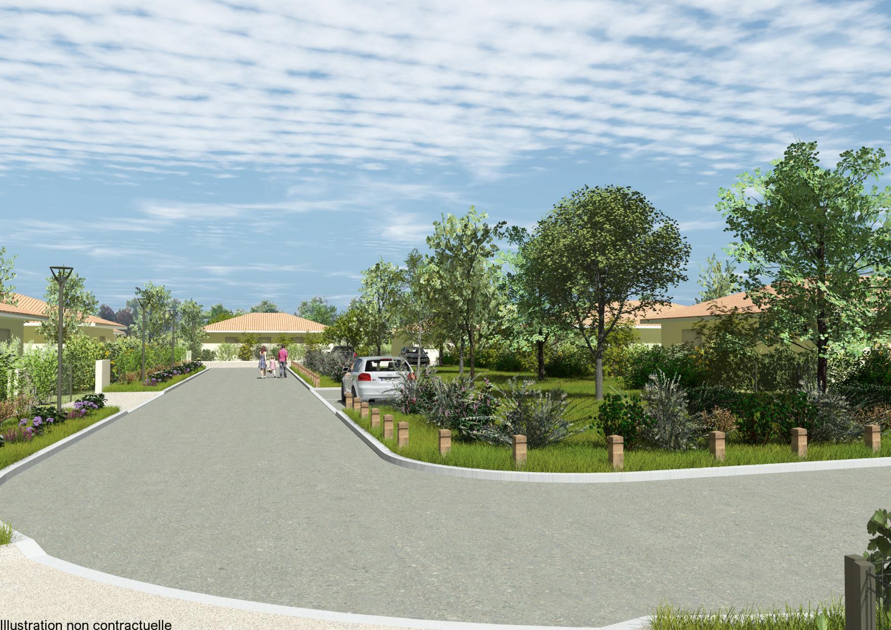 Maquette 3D coeur lotissement. grands terrains constructibles pas chers